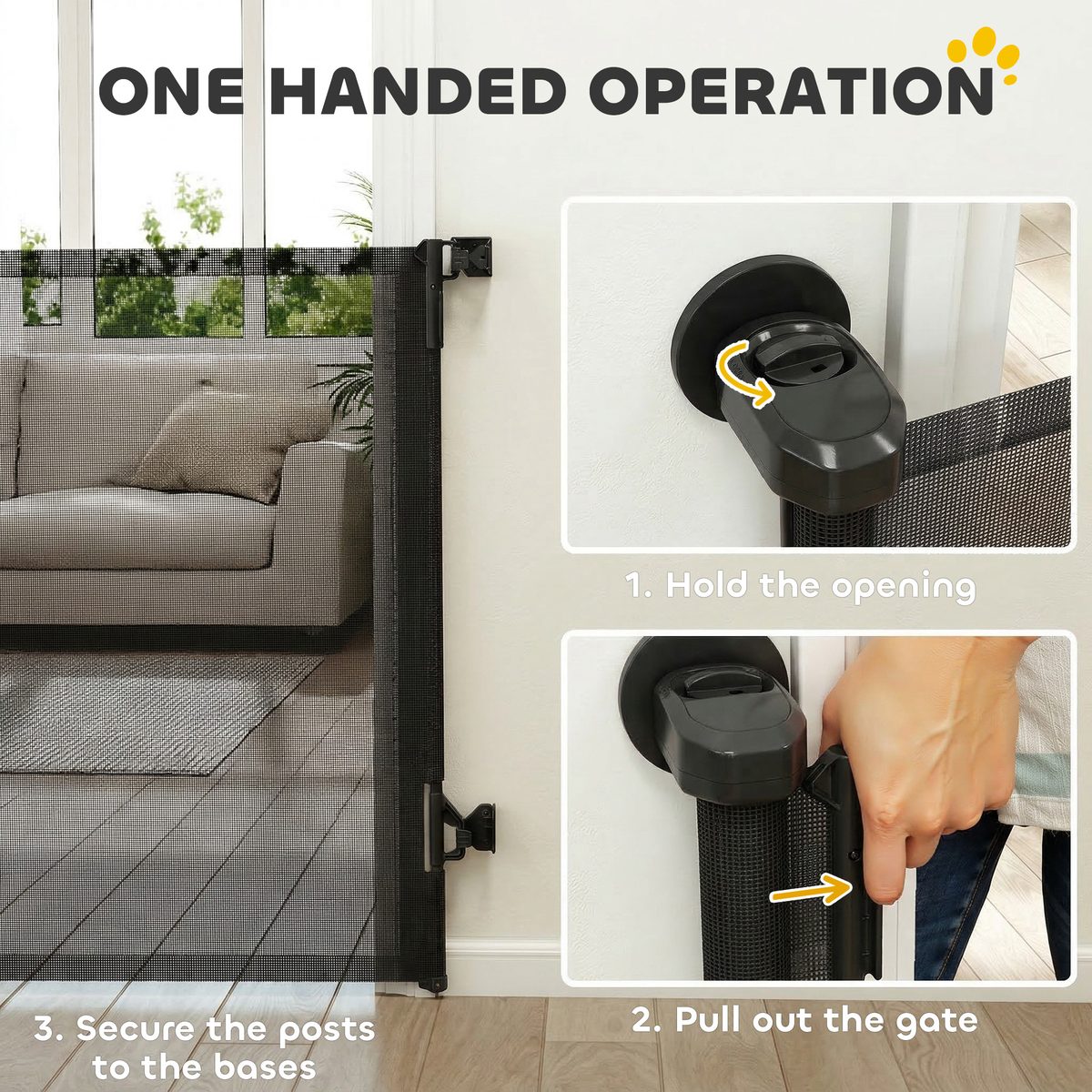 Retractable Dog Gate, 36.6" Tall, Extends to 55" Wide, Mesh Pet Gate with Single Hand Operation, for Stairs, Doorways