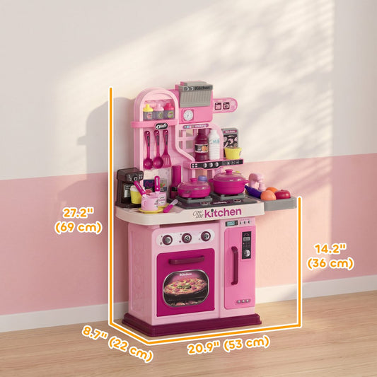 Kids Play Kitchen with Lights, Sounds, 33 Accessories & Storage for Toddler 3-6 Years