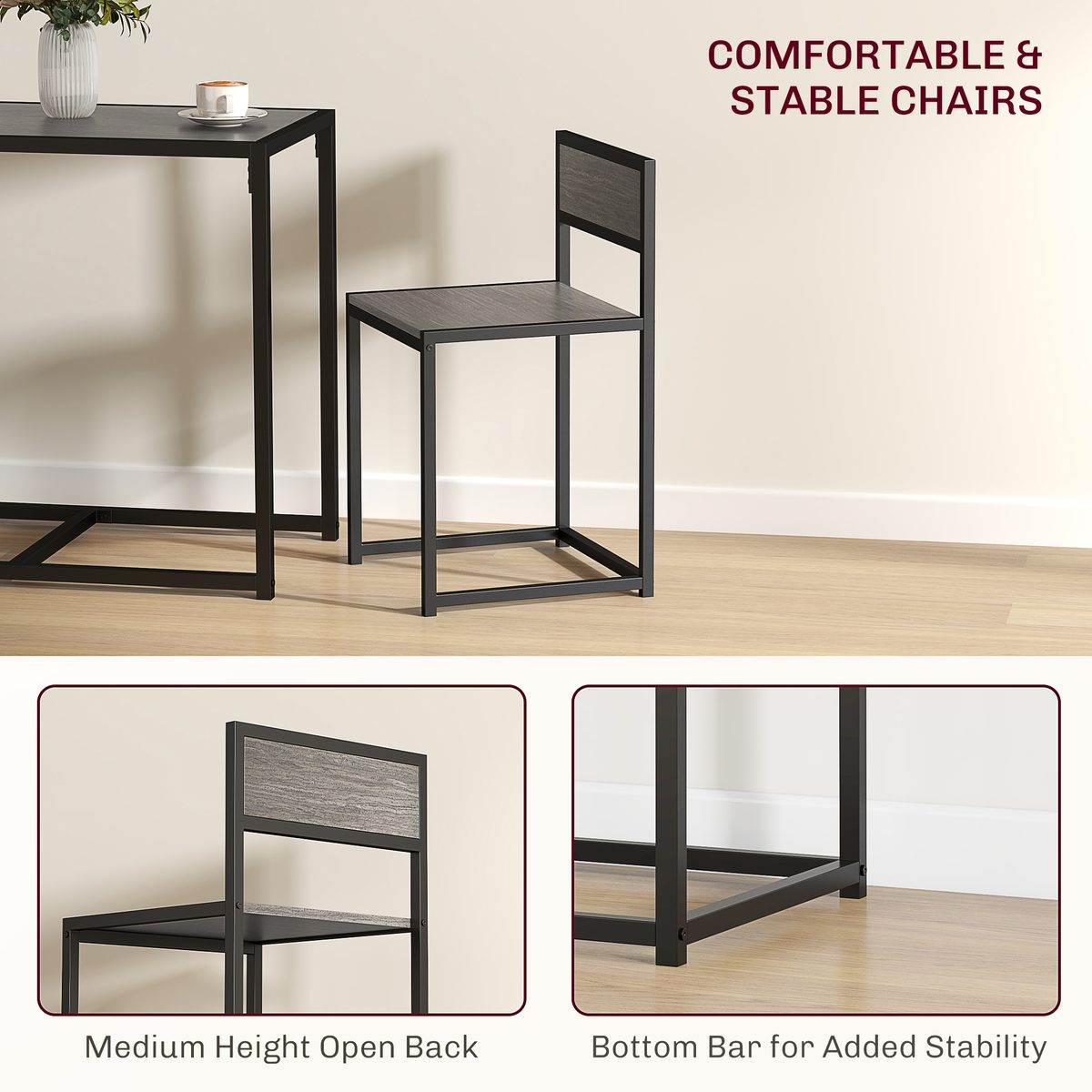 Dining Table Set, Industrial Dining Set for 2, Kitchen Table and Chairs for Small Space, Dining Room Table with Chairs