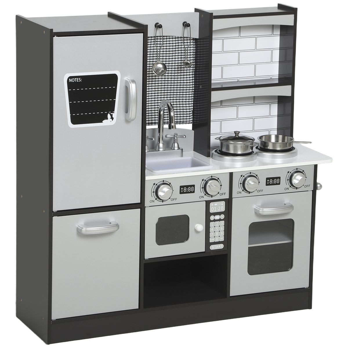 Play Kitchen for Kids, Pretend Kids Kitchen Playset with Switch Knob Sound, Accessories for Ages 3-8 Years, Dark Brown