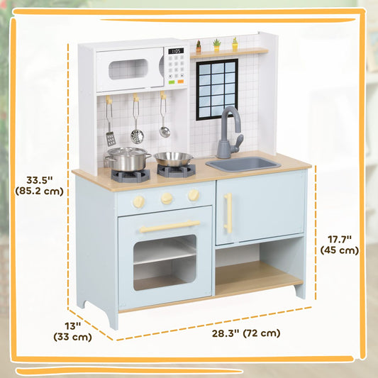 Pretend Play Kitchen, Kids Kitchen Playset with Stove Microwave Oven, Turning Knobs, Cooking Accessories