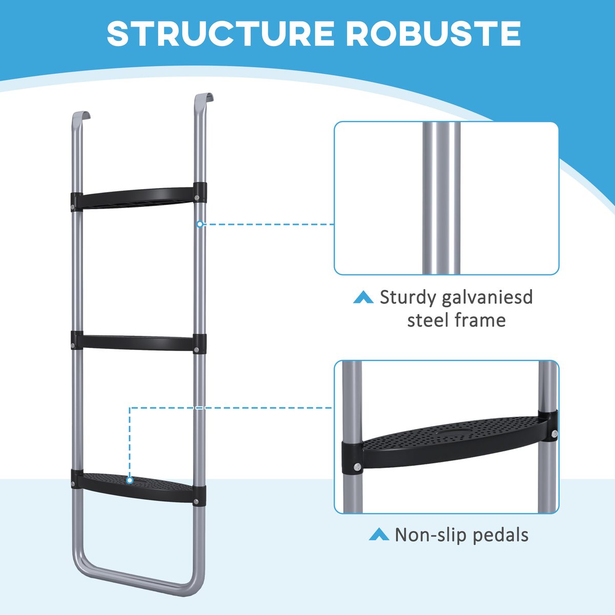 Trampoline Ladder Steel, 2/3 Steps Outdoor Trampoline Accessories, 38 Inch Length