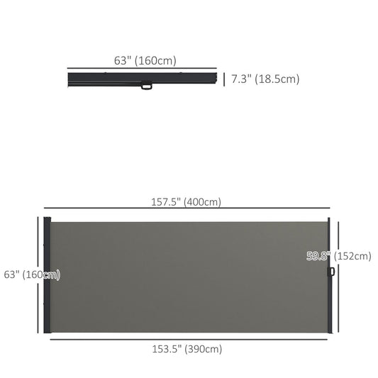 13' x 5' Retractable Side Awning, Outdoor Privacy Screen for Garden, Hot Tub, Balcony, Terrace, Pool, Dark Grey