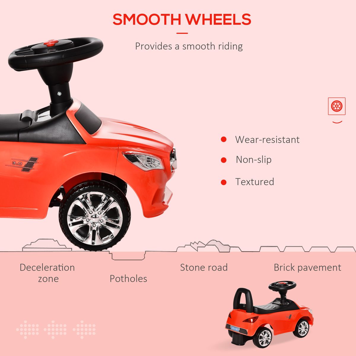 Kids Ride On Push Car, Foot-to-Floor Walking Sliding Toy Car for Toddler with Under Seat Storage, Music, Headlights Red