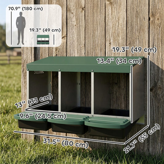 Chicken Nesting Boxes, 3 Compartment Metal Nesting Boxes for Chicken Coop, Egg Laying Boxes with Lid Cover