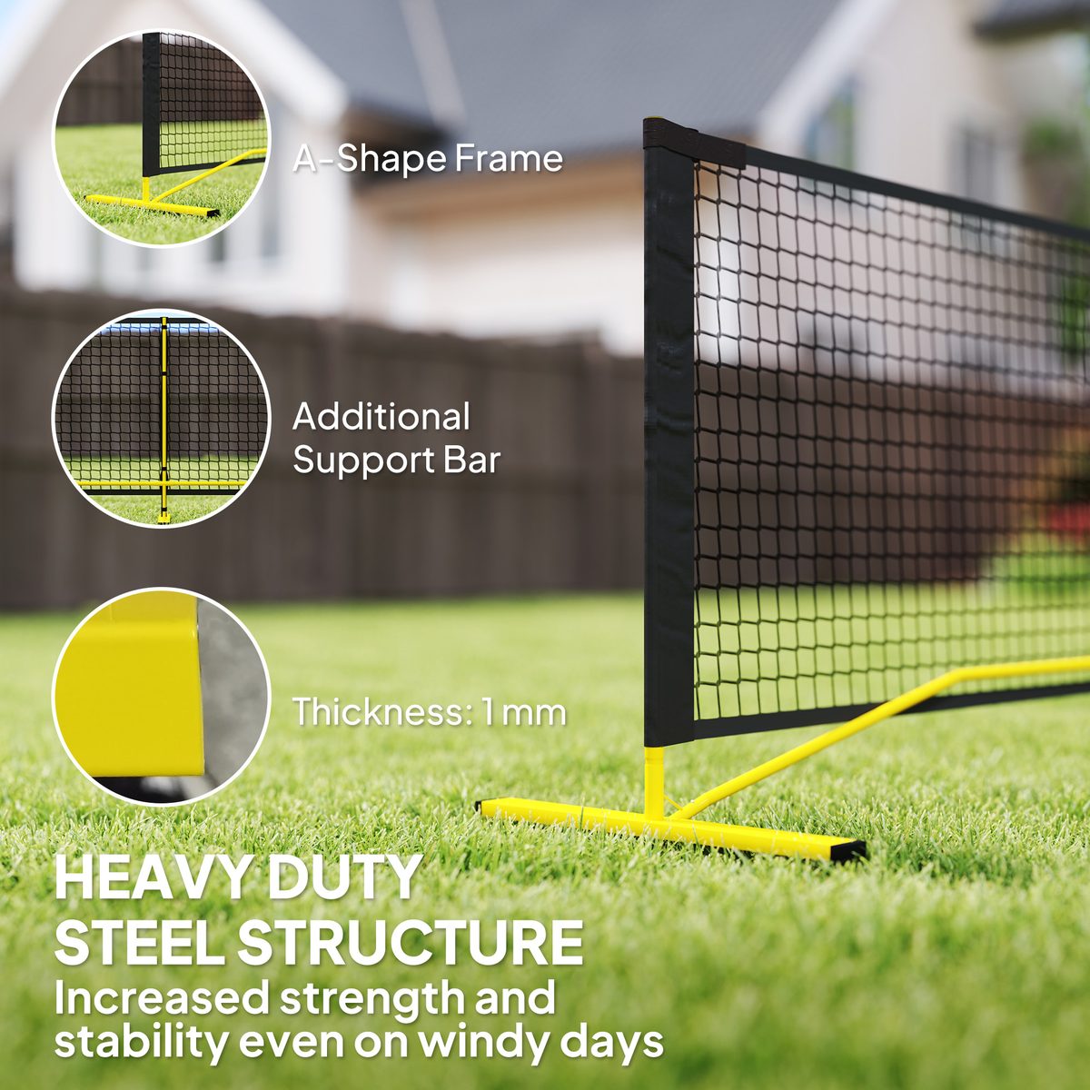Portable Pickleball Net Set with 22FT Regulation Size Net, Carrying Bag for Indoor Outdoor Driveway, Yellow