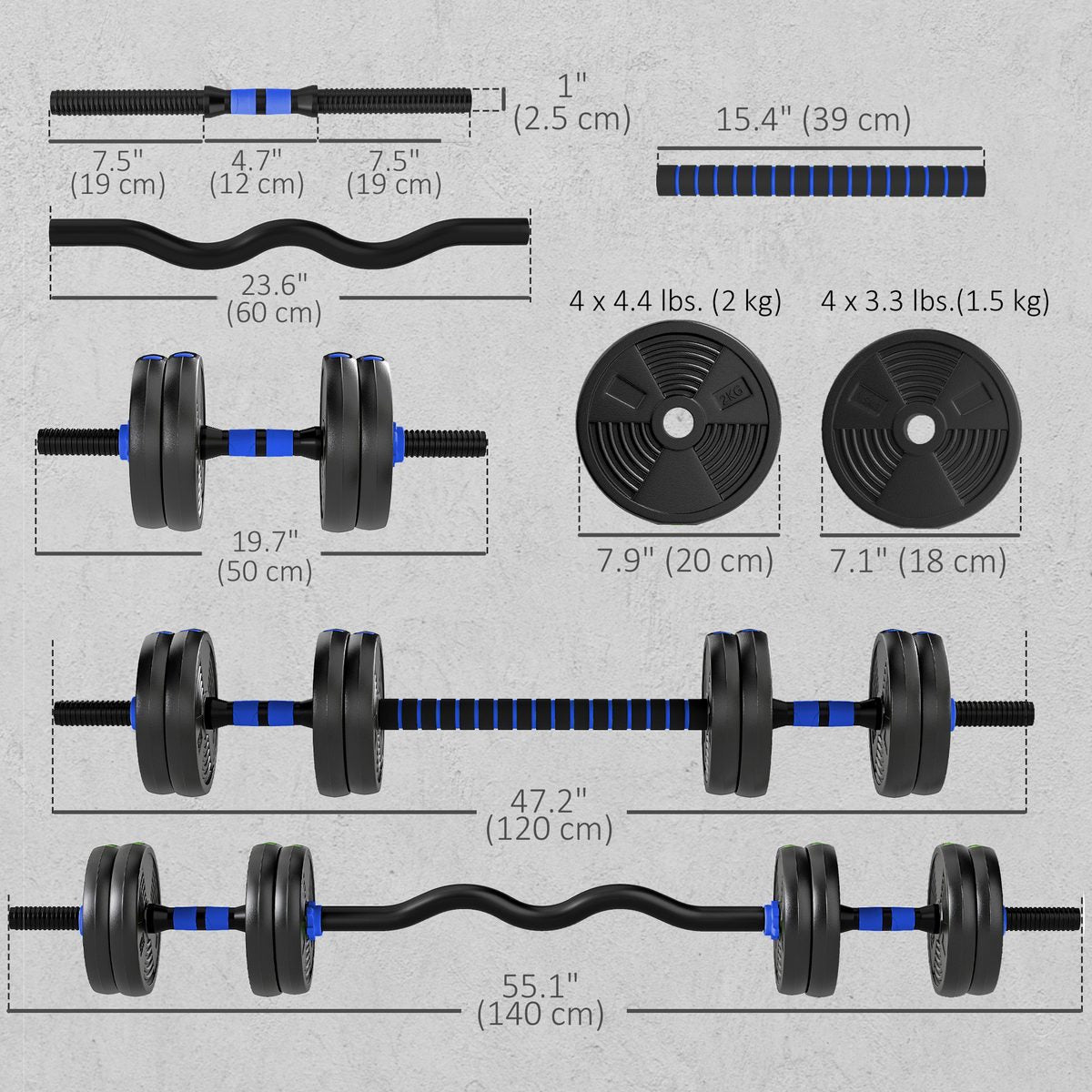 Adjustable Dumbbell Set, 3 in 1 Weights Dumbbells Set for Home Gym, 33lb Free Weights with Connector and Non-Slip Grip