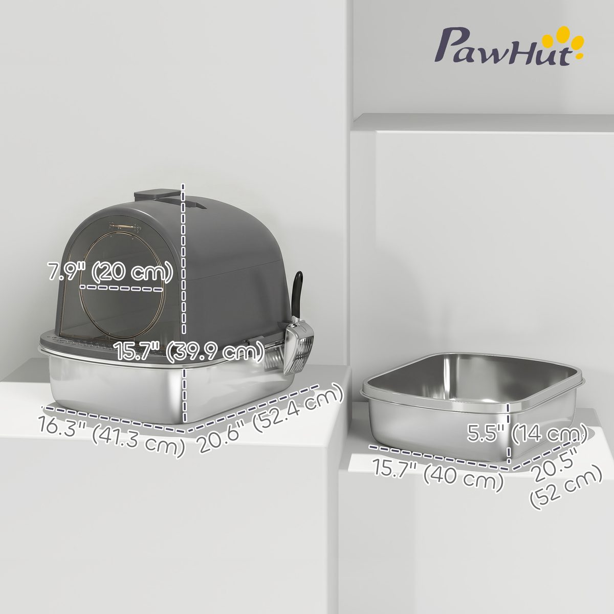 Enclosed Stainless Steel Litter Box, Metal Cat Litter Box with Scoop, Deodorizer Bag, Handle, Easy to Clean