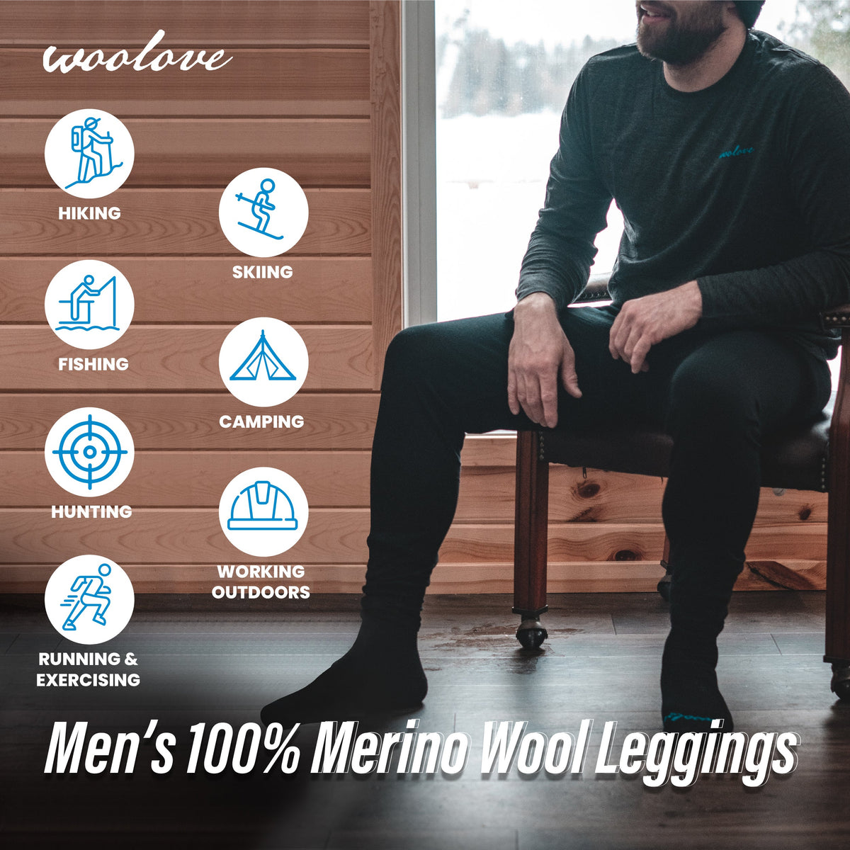 Men's 100% Merino Wool Long Underwear + Beanie