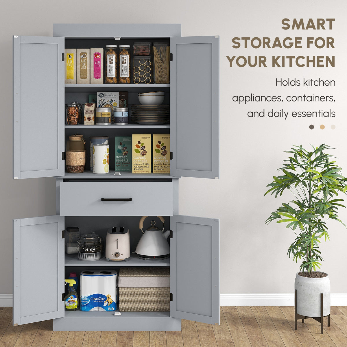 72" Kitchen Storage Cabinet, Farmhouse Kitchen Pantry Cabinet with 4 Barn Doors, Drawer, Adjustable Shelves, Black