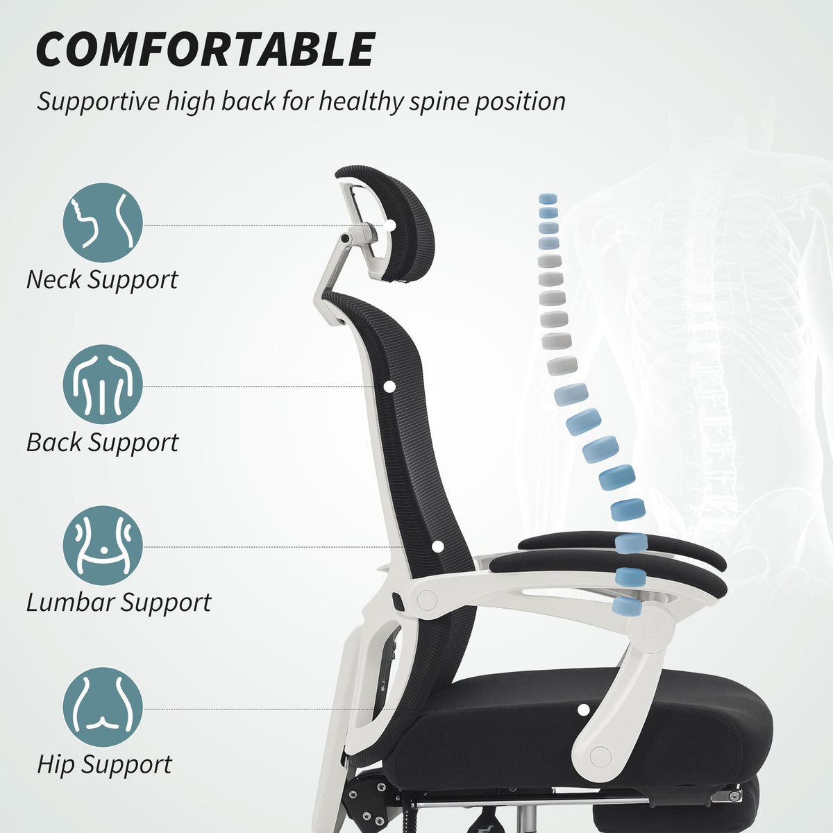 Ergonomic Office Chair, Mesh Reclining Desk Chair with Adjustable Lumbar Support, Headrest, Beige