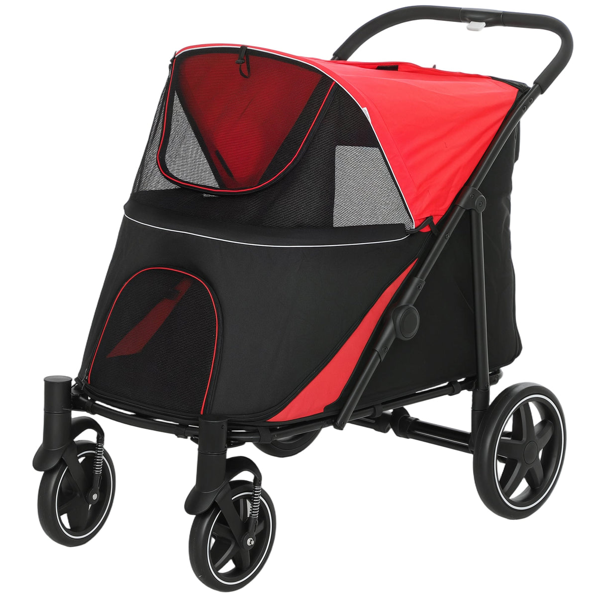 Foldable Pet Stroller with Universal Front Wheels, Shock Absorber, Dog Cat Carriage for Large & Medium Dogs, Black
