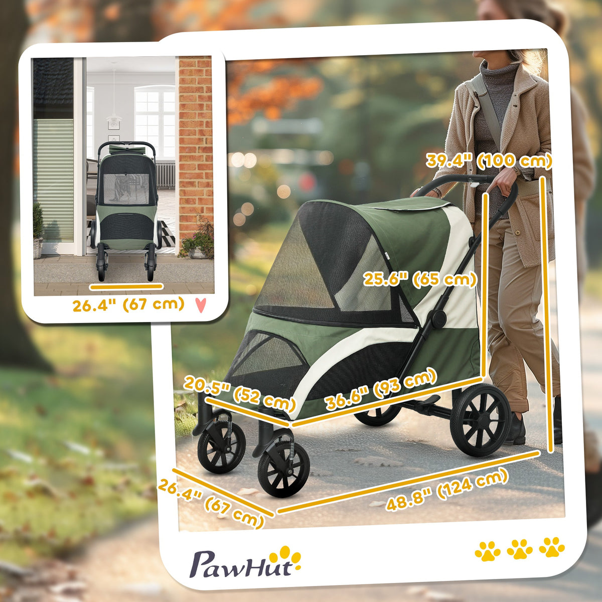 Foldable Pet Stroller for Medium Dogs with Four Big Wheels, Shock-Absorbing Frame, Safety Leashes, Brakes, Black