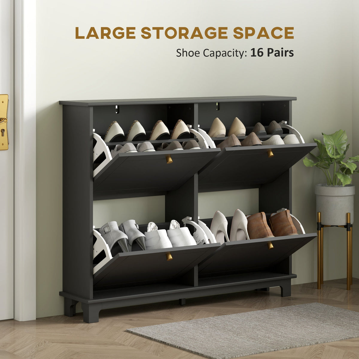 Modern Shoe Storage Cabinet, Narrow Shoe Cabinet with 4 Flip Drawers, Adjustable Shelves, 5 Legs for Entryway, Black