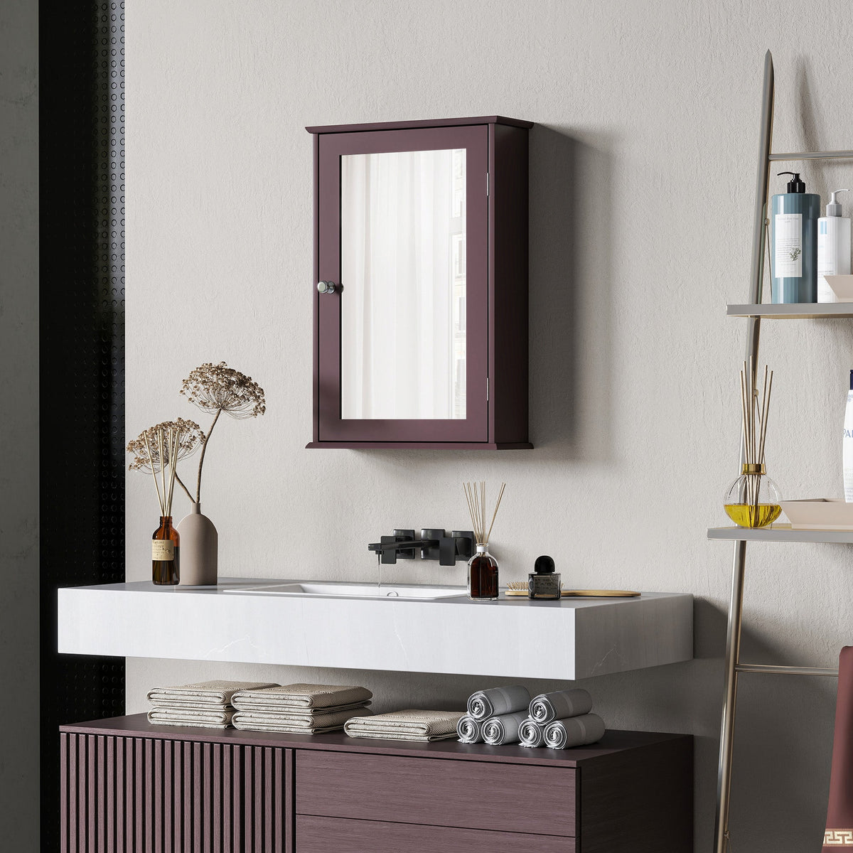 Bathroom Mirror Cabinet, Wall Mounted Medicine Cabinet with Door and Shelves, White