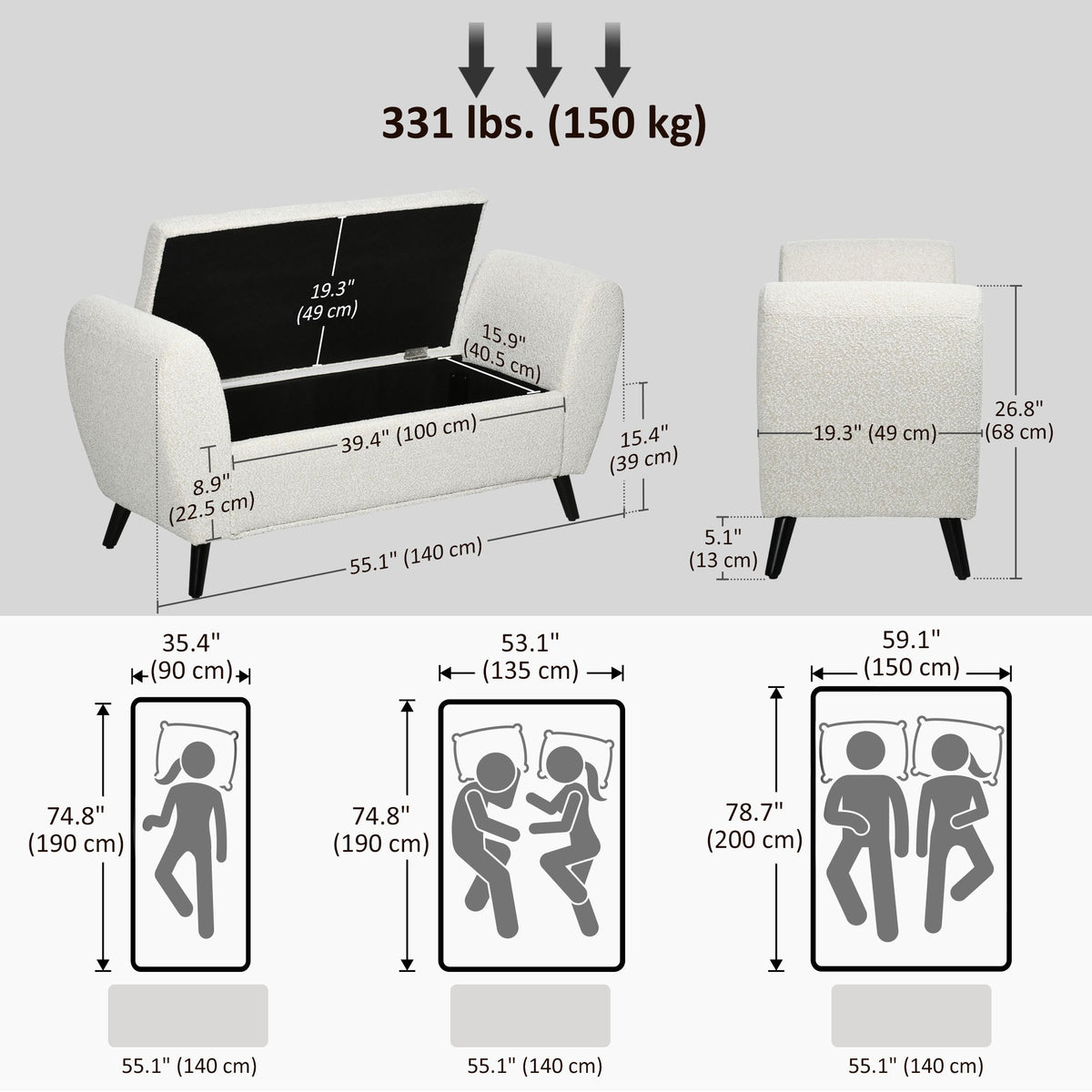 Upholstered Storage Bench with Arms, Modern Ottoman Bench for Bedroom, Entryway, and Living Room, Black