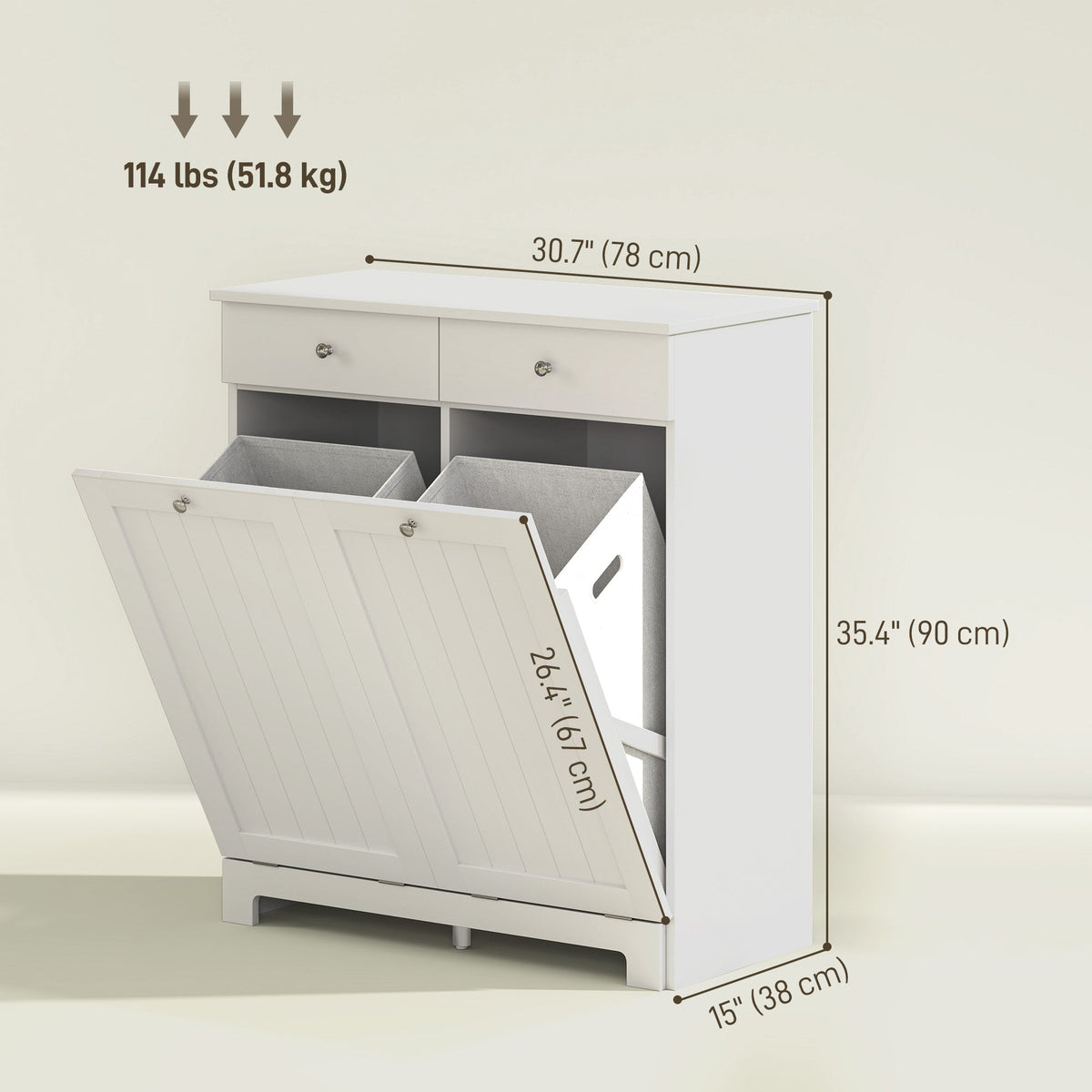 Laundry Cabinet, Tilt Out Laundry Hamper Cabinet with 2 Baskets, Bathroom Hamper Cabinet with 2 Drawers, Black
