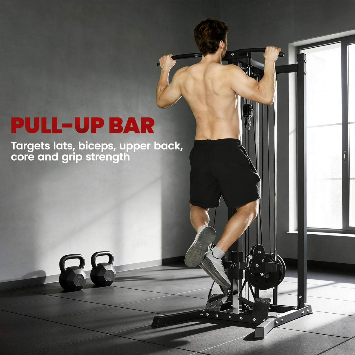 Cable Station Dual Pulley System with Pull up Bar and 14 Adjustable Positions