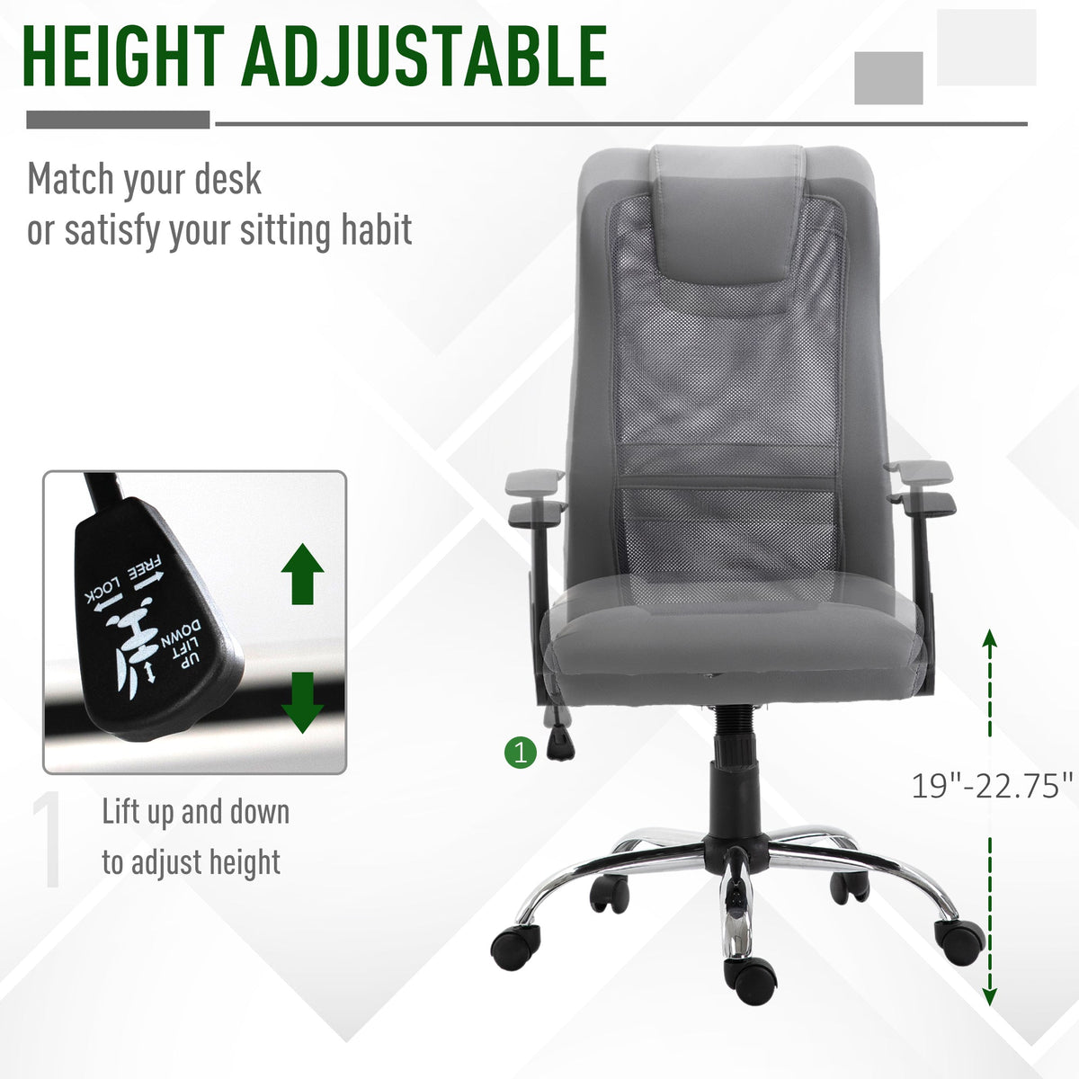 Ergonomic Office Chair with Thick Padded Headrest, Mesh Computer Desk Chair with Tilt Function, Armrest, Black