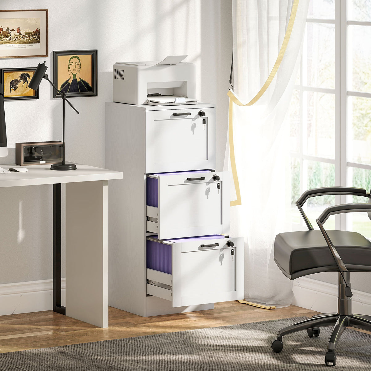 Vertical Filing Cabinet with 2 Drawers, Lock, File Cabinet for Home Office, A4 and Letter Size Files, White