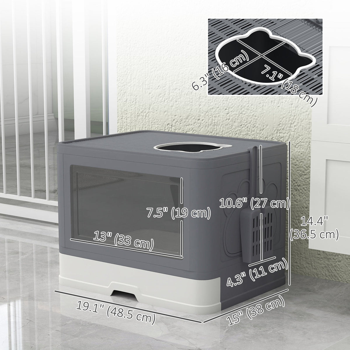 Cat Litter Box, Front Enter & Top Exit Cat Litter Tray with Scoop, Pull-out Tray, Easy to Clean, Green