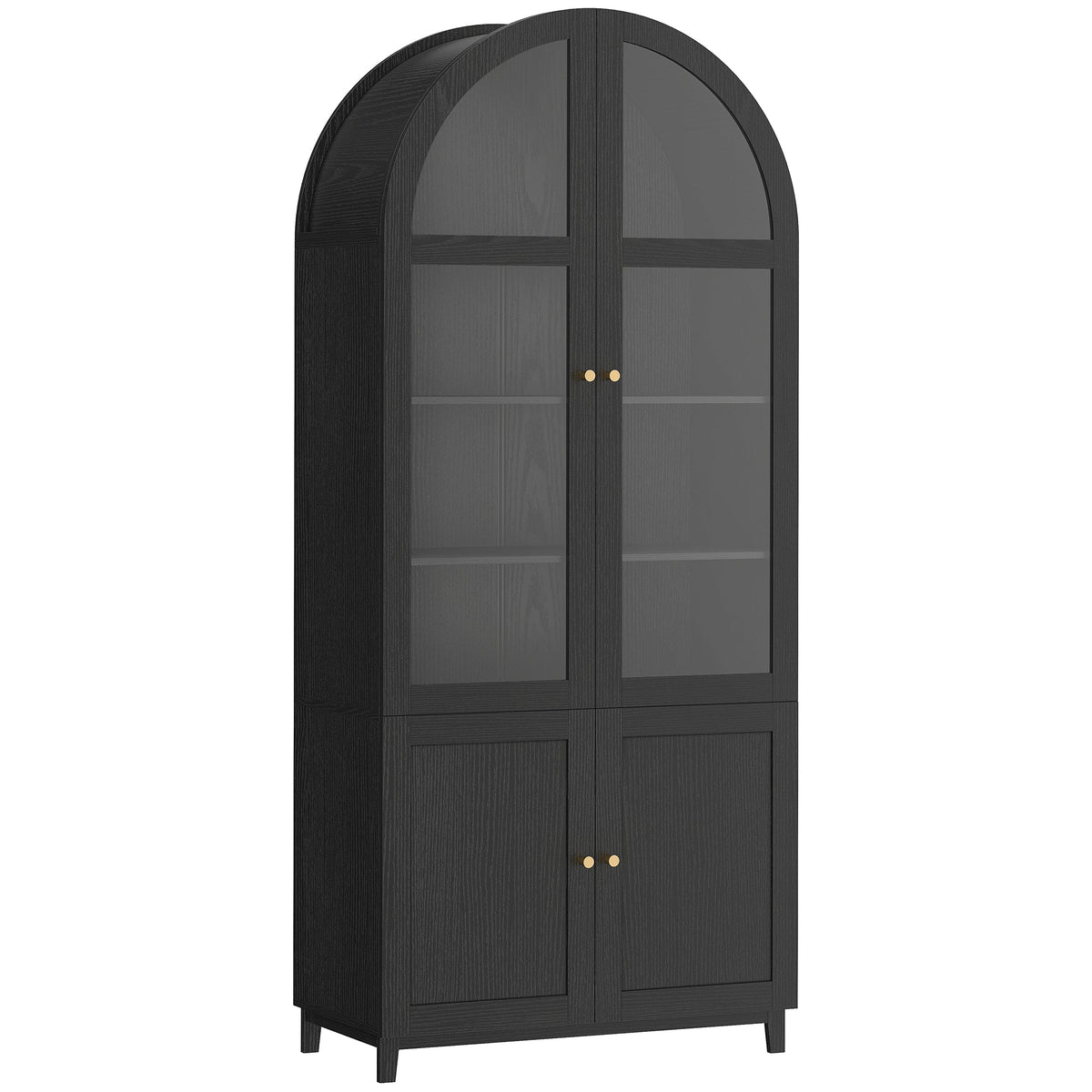 Arched Kitchen Pantry Cabinet, 71" Tall Farmhouse Kitchen Storage Cabinet with Acrylic Glass Doors, Oak
