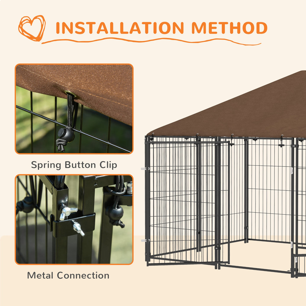 4.6' x 4.6' x 5' Outdoor Dog Kennel with Canopy, Rotating Bowls, Coffee