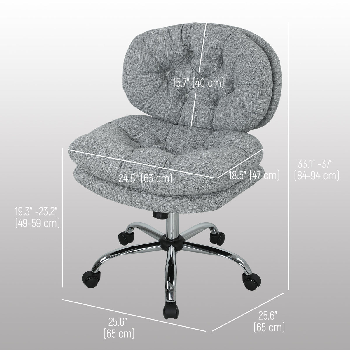 Computer Desk Chair, Armless Office Chair with Wide Padded Seat and Adjustable Height, Cream White