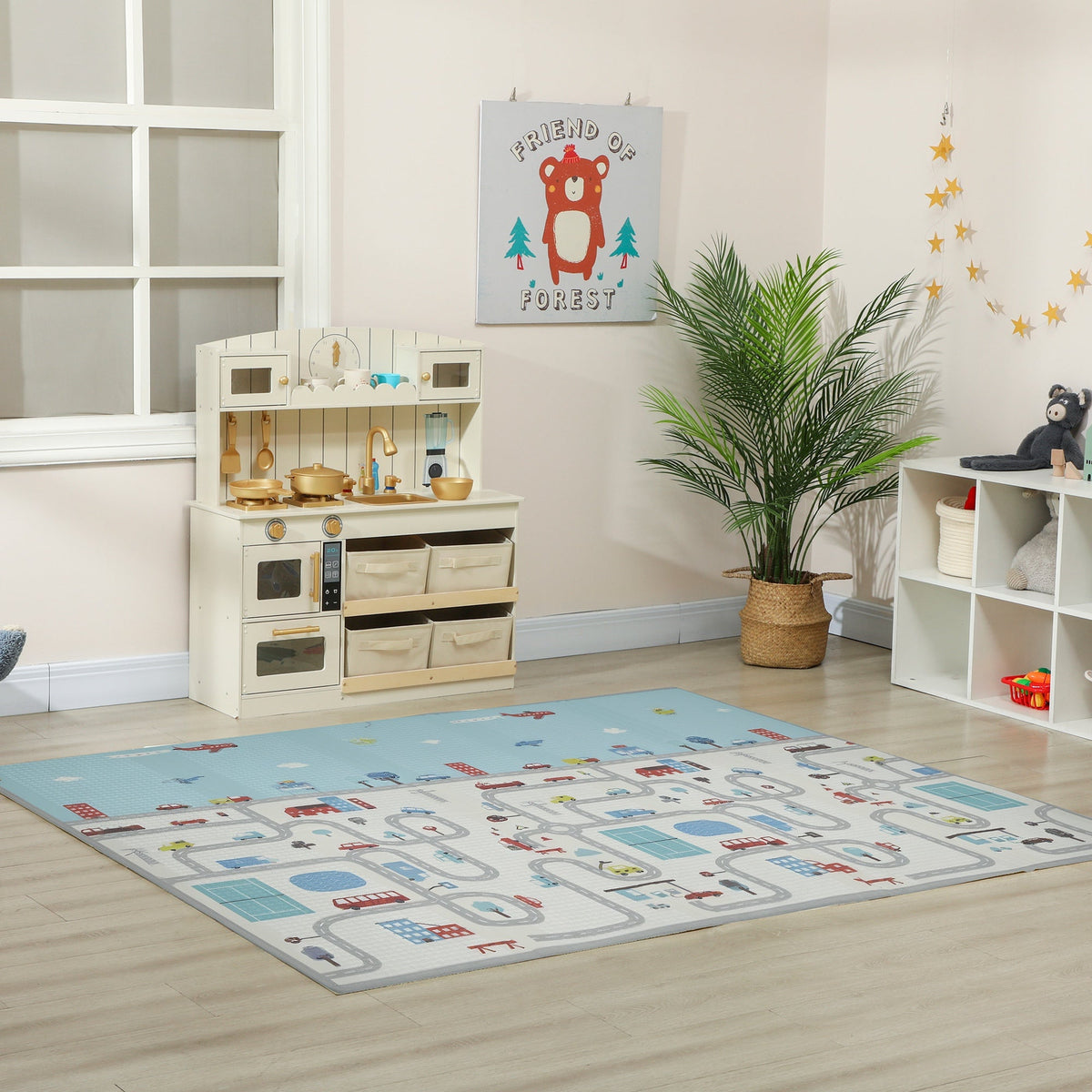 Foldable Baby Plat Mat, 79" x 59" Kids Floor Mat for Crawling and Learning, Track & Elephant Theme