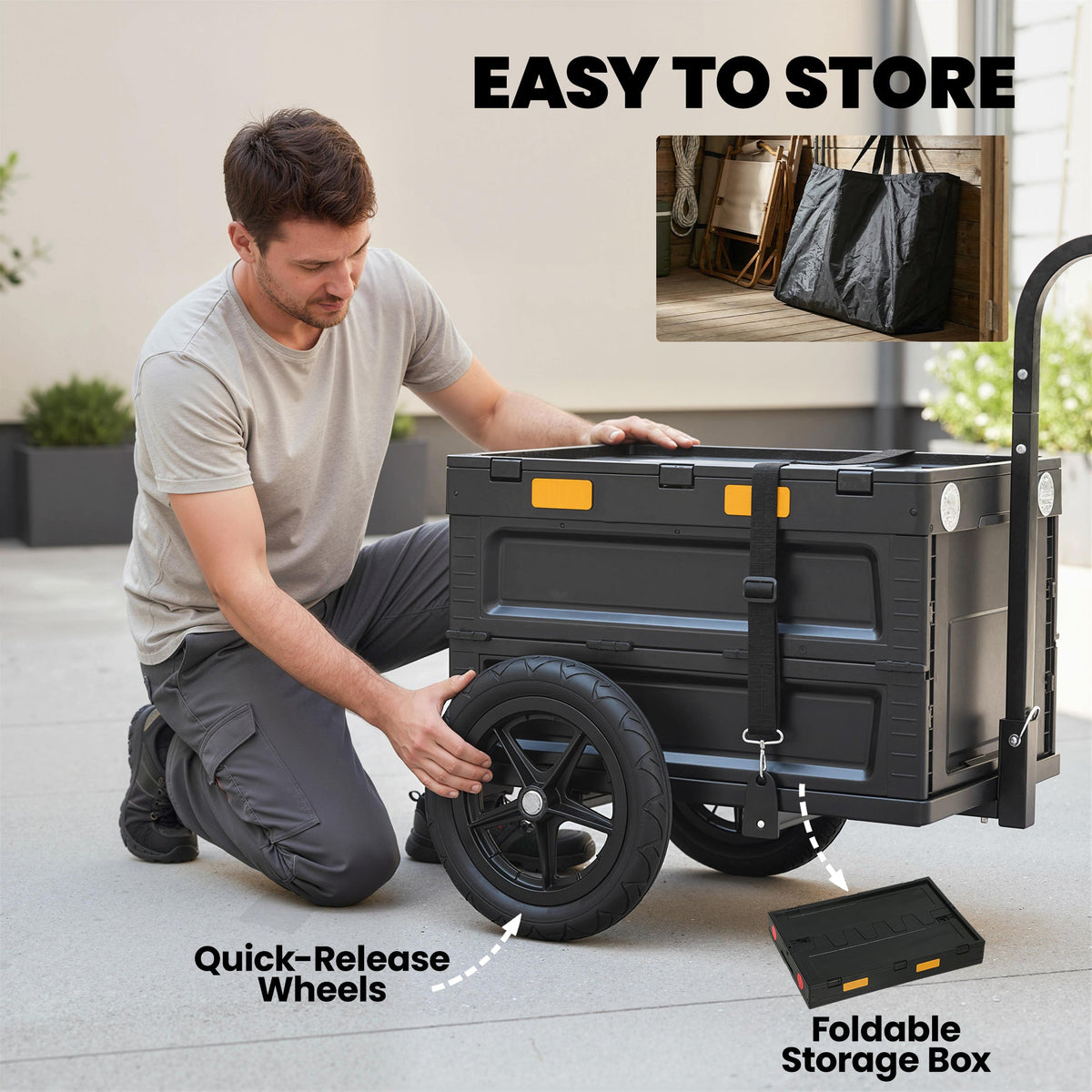 Bike Trailer with Foldable Storage Box and Lid, Quick Release Wheels, Reflective Stickers, Safety Flag