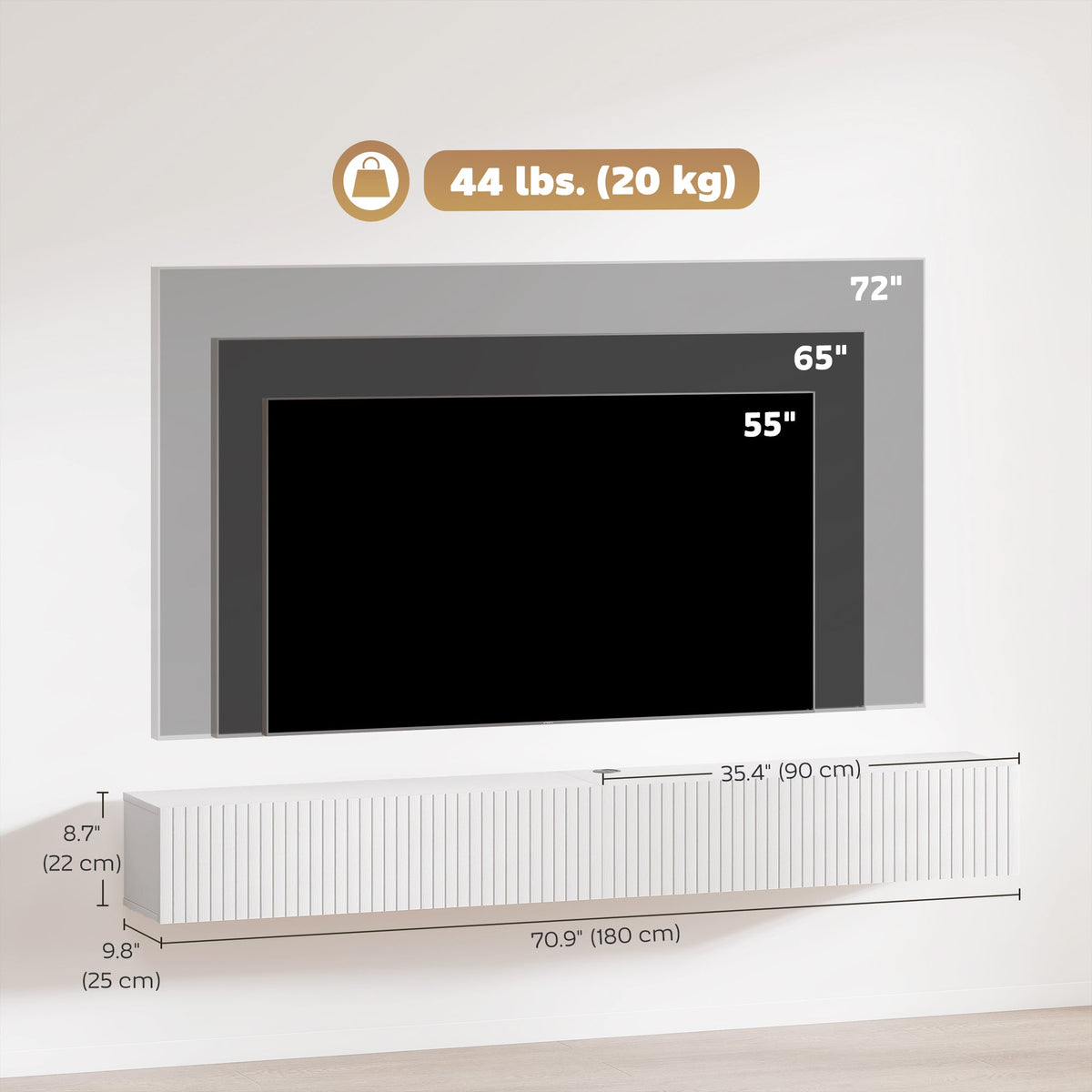 71" Floating TV Stand for TVs up to 72 Inch, Wall Mount Media Console with 2 Fluted Flip-Down Doors, Cable Hole, Black