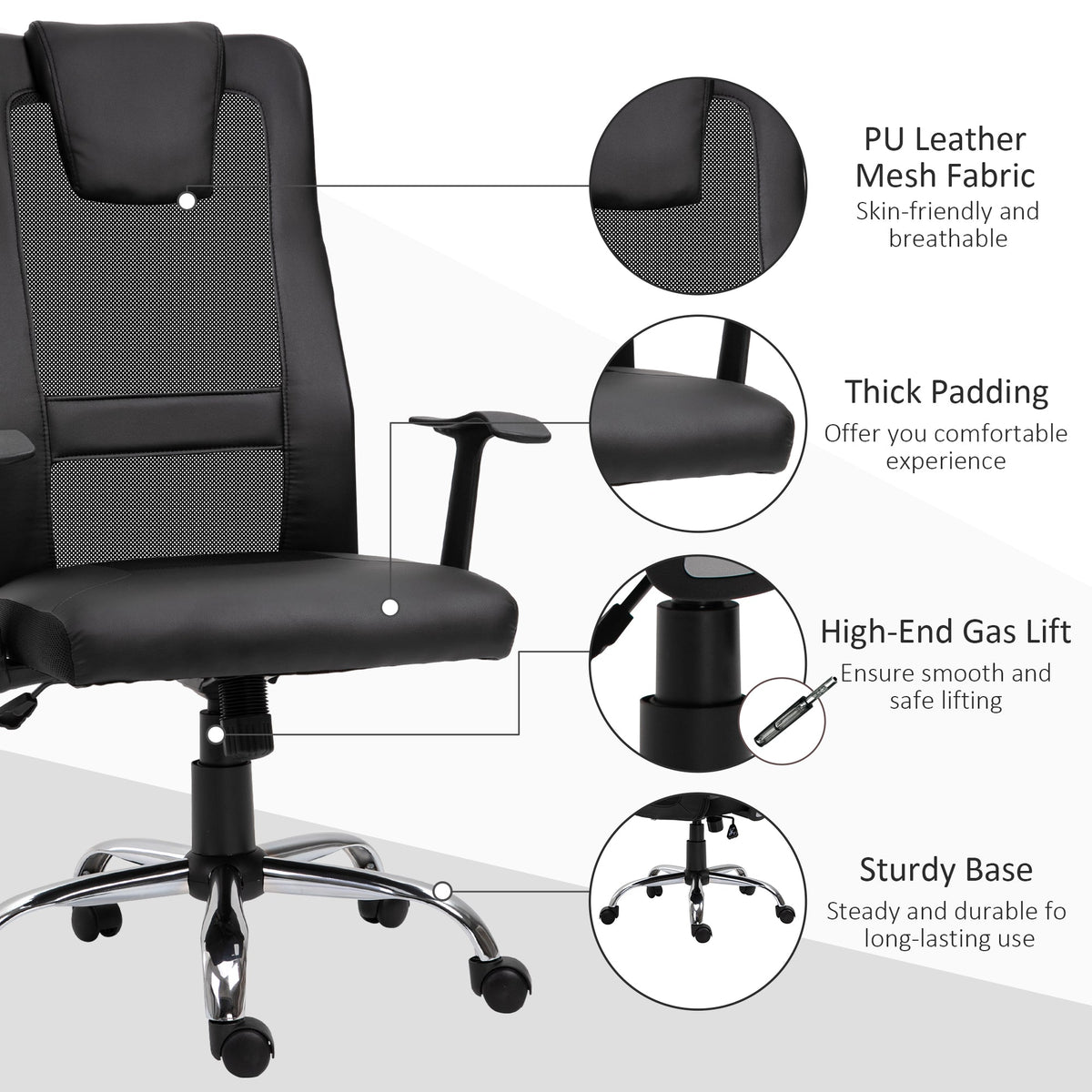 Ergonomic Office Chair with Thick Padded Headrest, Mesh Computer Desk Chair with Tilt Function, Armrest, Black