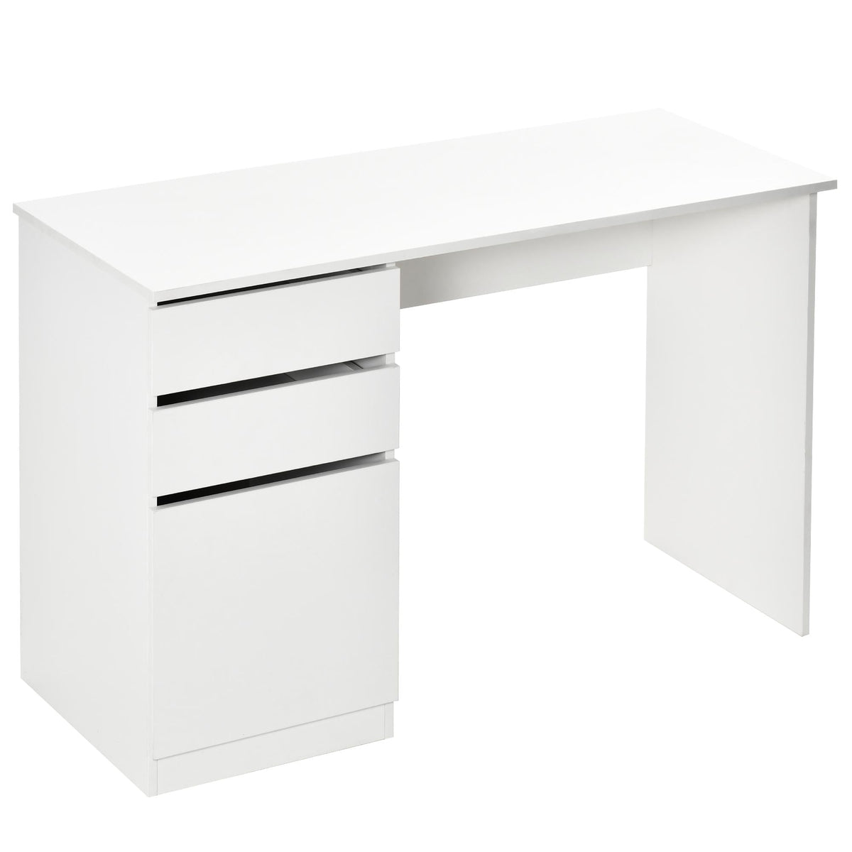 Modern Computer Desk, Home Office Desk for Study, Writing Workstation with Storage Drawer and Cabinet for Living Room, White