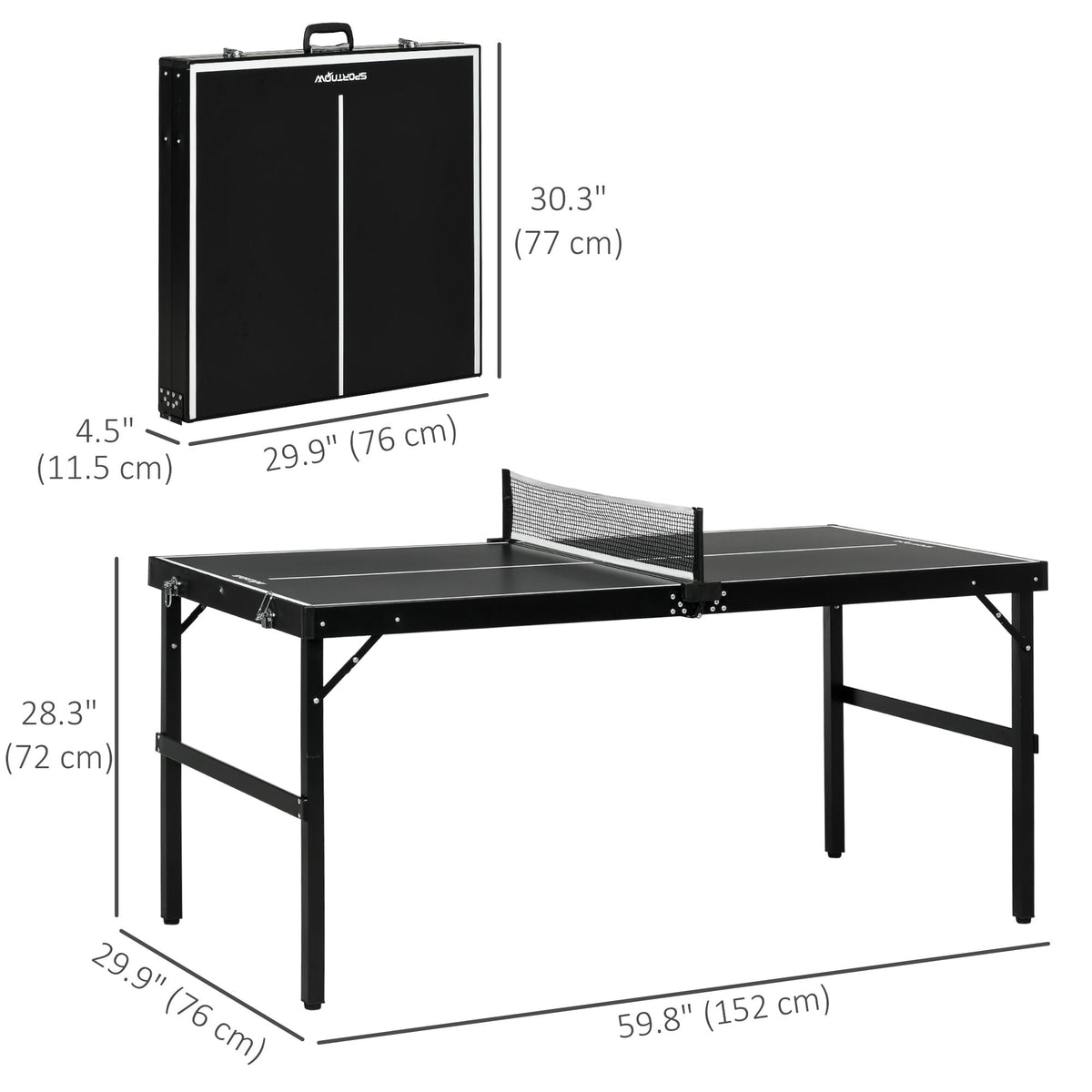 Mini Folding Table Tennis Table with Aluminium Frame, Portable Outdoor Ping Pong Table with Net for Indoor Outdoor Garden Camping, Black