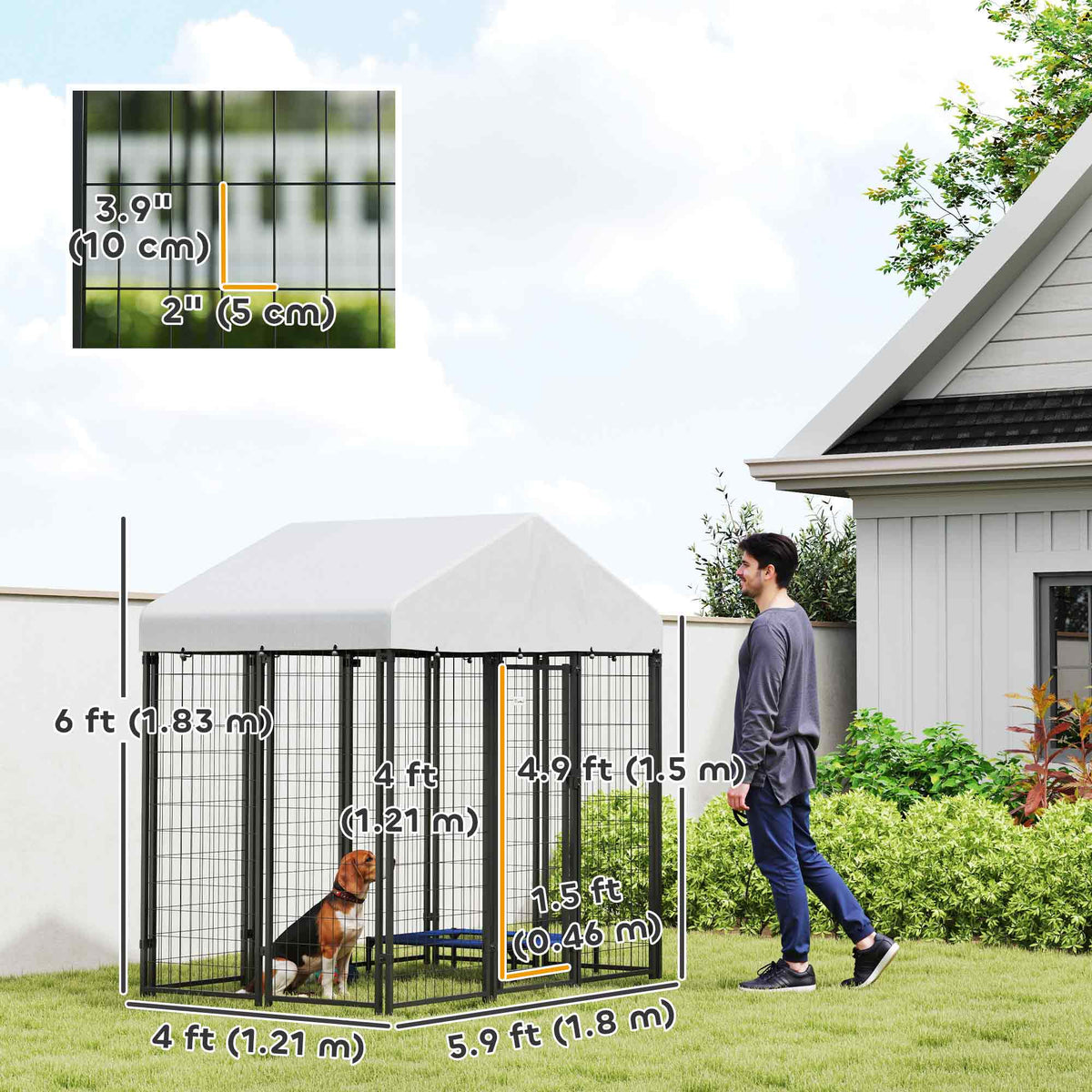 Outdoor Dog Kennel with Waterproof UV-Resistant Cover, 6 x 4 x 6 ft