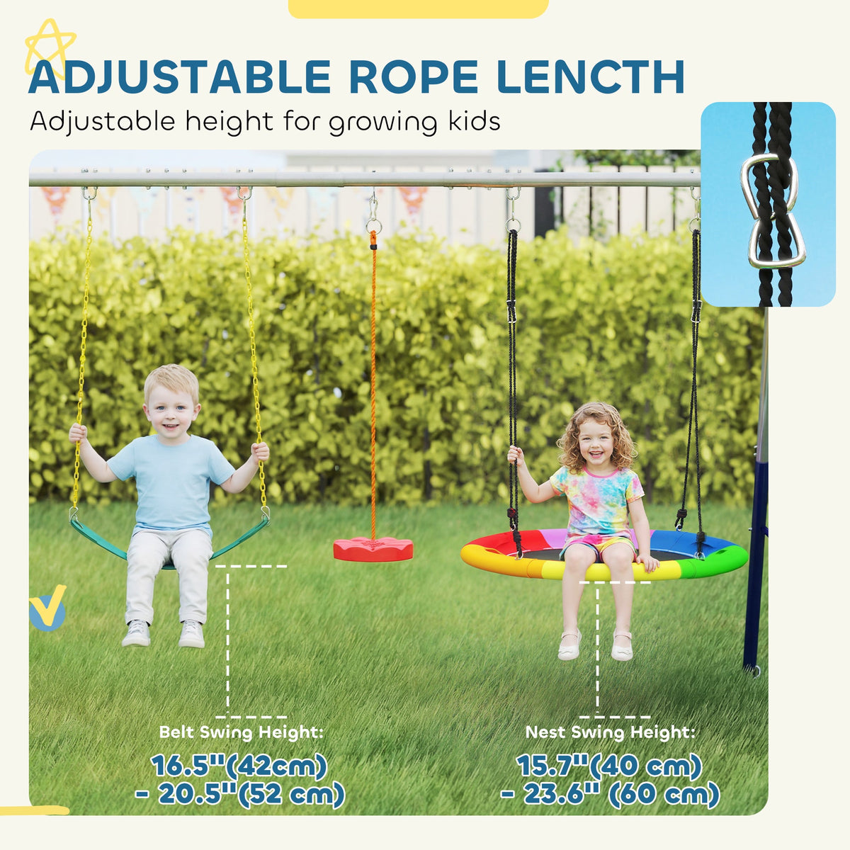 5-in-1 Kids Swing Set with Slide, Swings and Glider for Backyard, 770lbs Capacity, for Ages 3-8, Multicolour