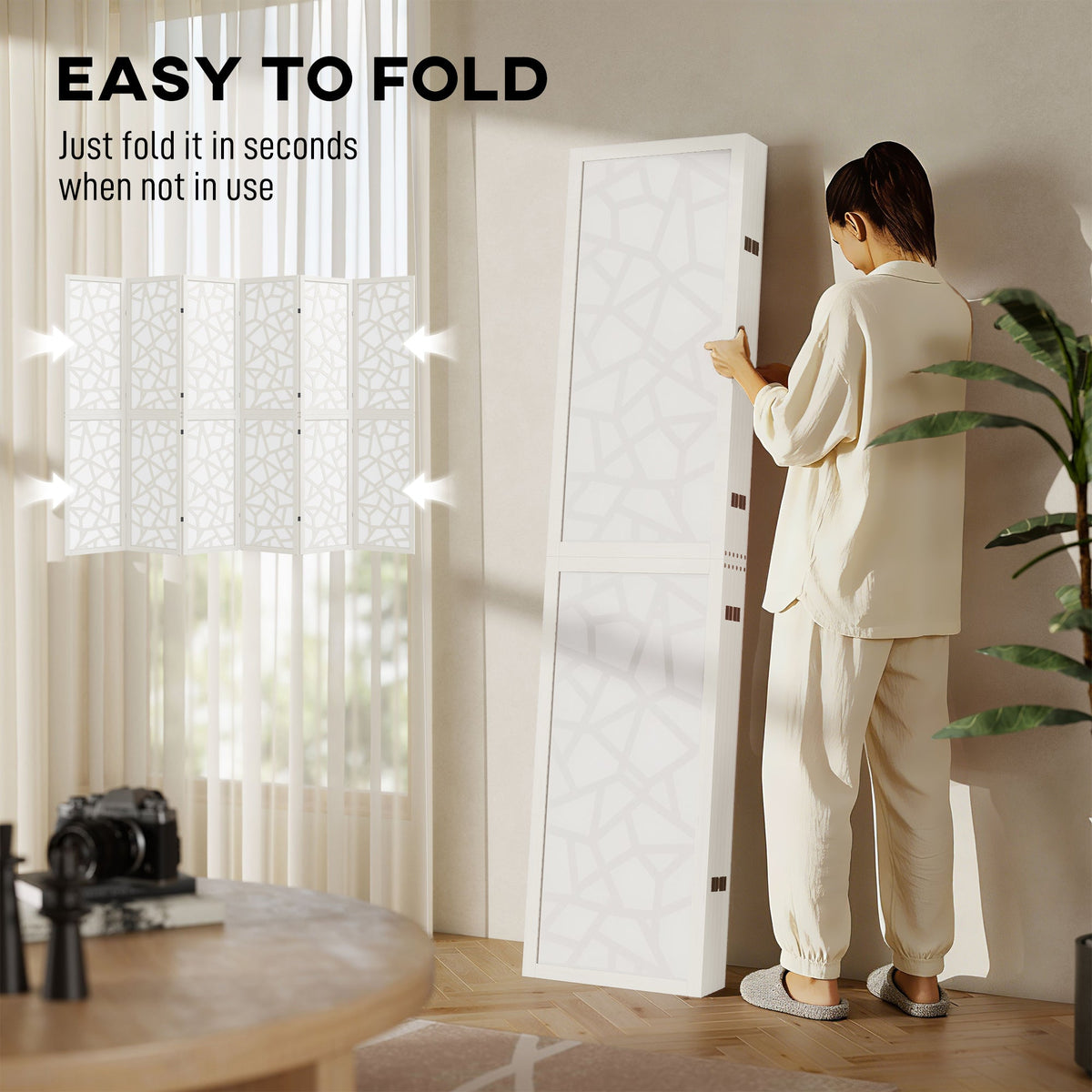 4 Panel Room Divider, 5.6 FT Lightweight Folding Privacy Screen with Geometric Pattern for Living Room, Bedroom, Black