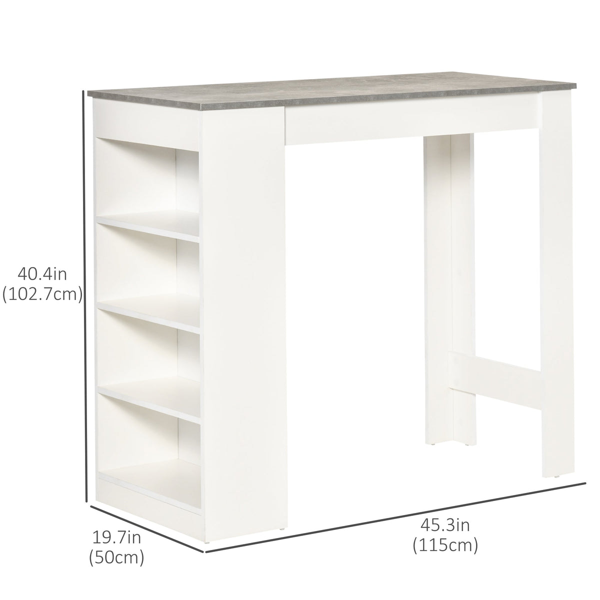 Bar Table, High Top Pub Table with 4 Storage Shelves, Modern Bar Height Table for Home Bar, Kitchen, Grey