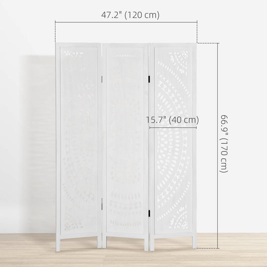 3 Panel Room Divider, 5.6 Ft Tall Portable Folding Privacy Screen, Wood Partition Wall Divider for Home Office, White
