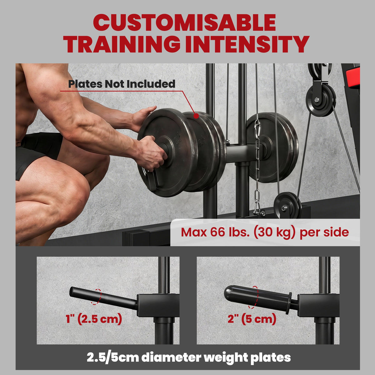 Home Gym Equipment, Multifunctional Weight Machine with Pulley System for Full Body Strength Training, Black