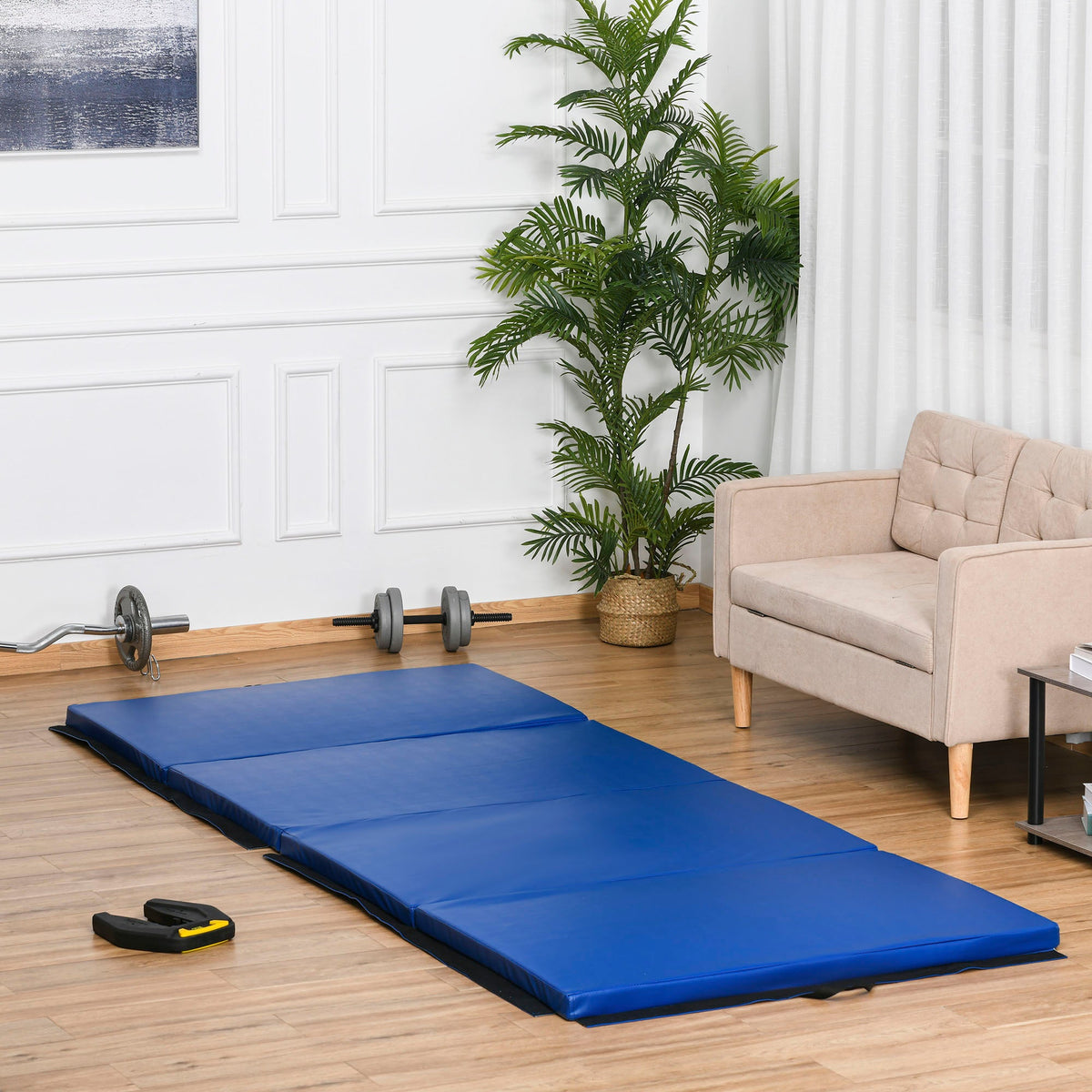 4'x10'x2" Folding Gymnastics Tumbling Mat, Exercise Mat with Carrying Handles for Yoga, MMA, Martial Arts, Dark Blue