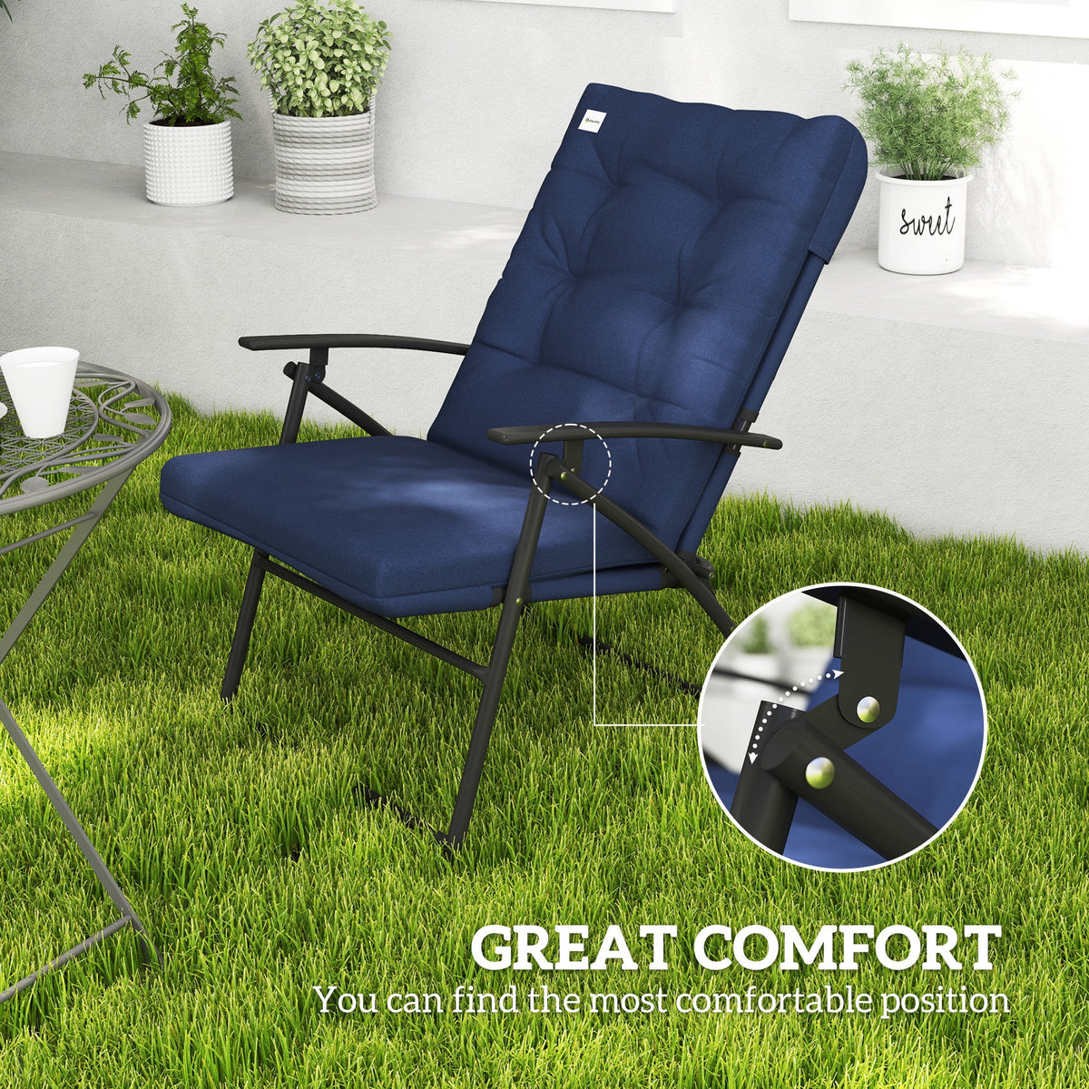 Set of 2 Outdoor Folding Chairs with Adjustable Backrest, Padded Camping Chairs for Outdoor Events, Grey