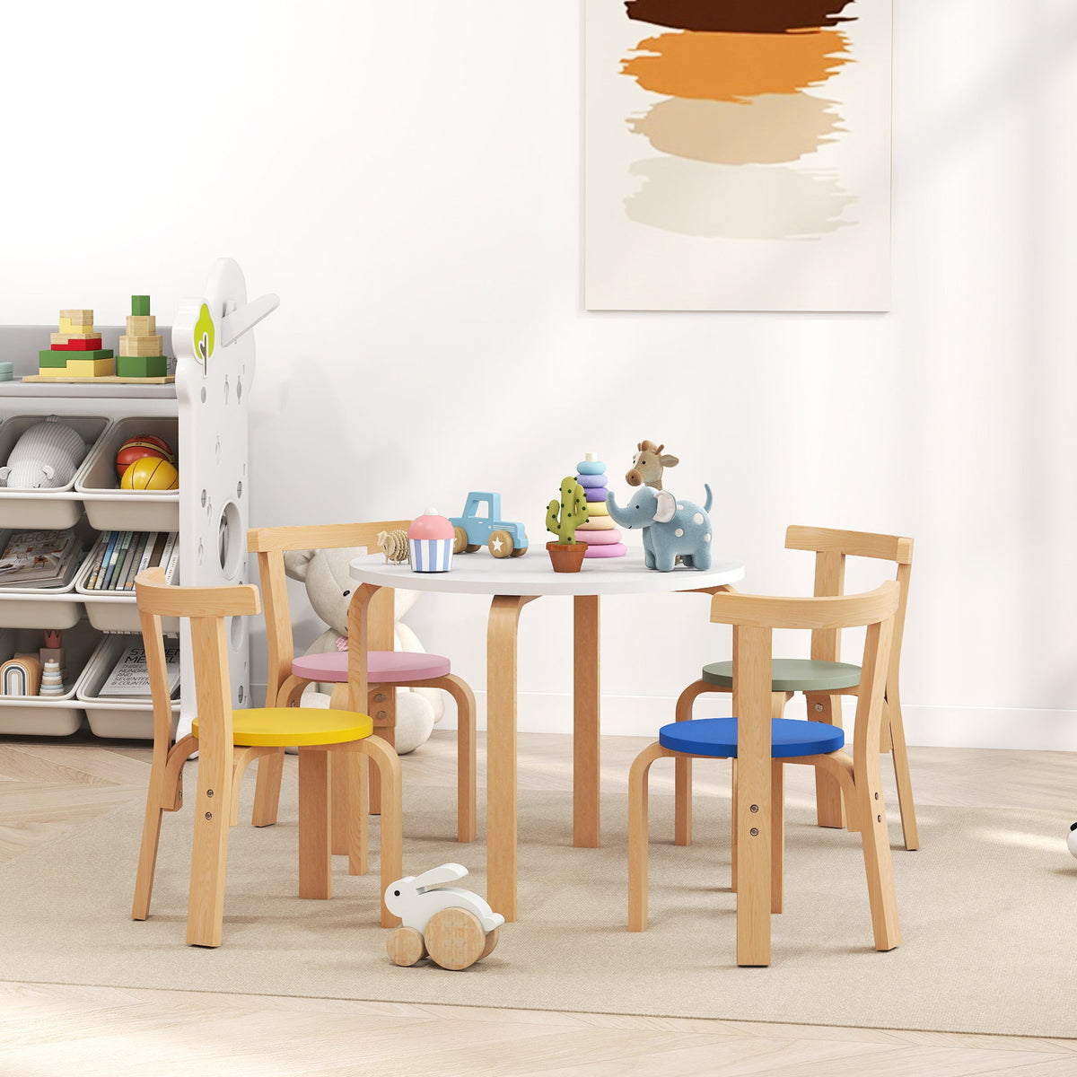 Wooden Kids Table and Chairs Set, Toddler Table and Chairs Set for 3-8 Years, Green