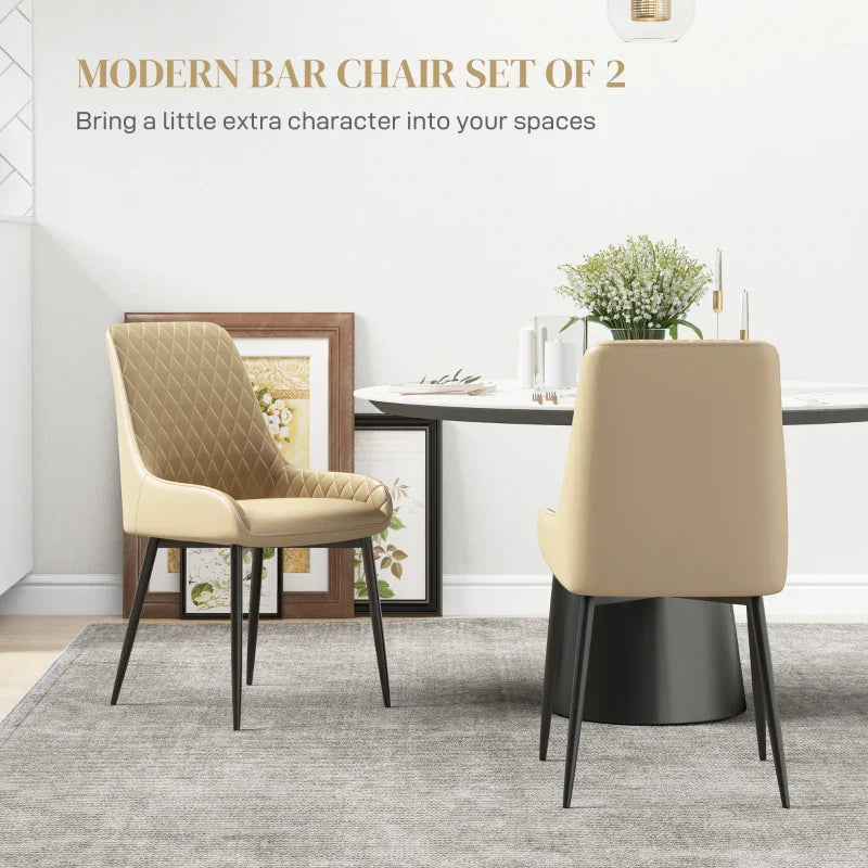 Blake Modern Dining Chairs with Diamond Tufting and Steel Legs-Set of 2-Khaki