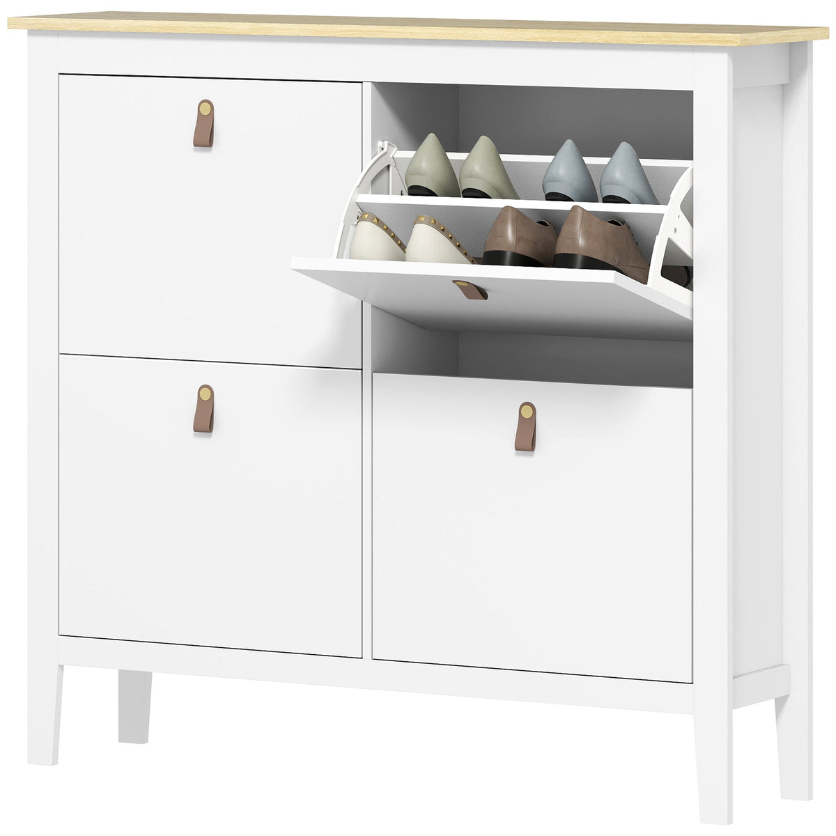 Narrow Shoe Cabinet with 2 Flip Drawers, Adjustable Shelves for Entryway, Holds 10-14 Pairs, White