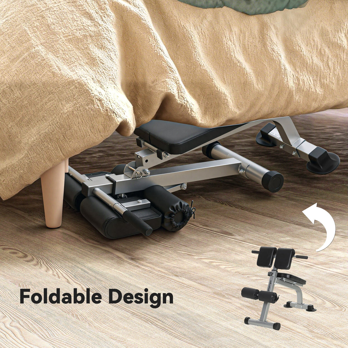 Roman Chair Back Extension Machine, Height Adjustable Hyperextension Bench, 38" x 26.8" x 27.2–43.3", Silver Tone