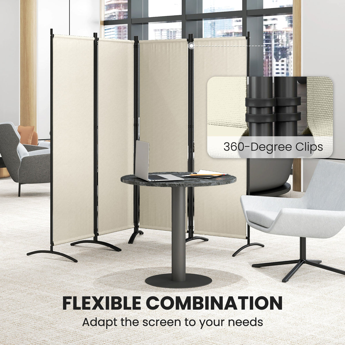 Folding Room Divider, Privacy Screen for Home Office Bedroom, 5.6FT Tall, Dark Grey