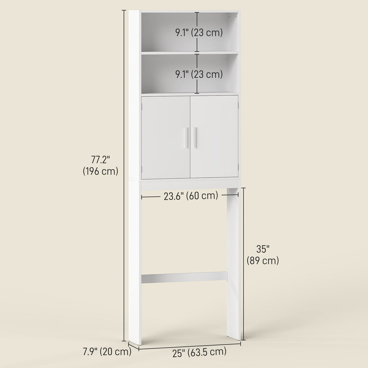 Over The Toilet Storage Cabinet, Freestanding 4-Tier Bathroom Organizer with Adjustable Shelf and 2 Doors, White