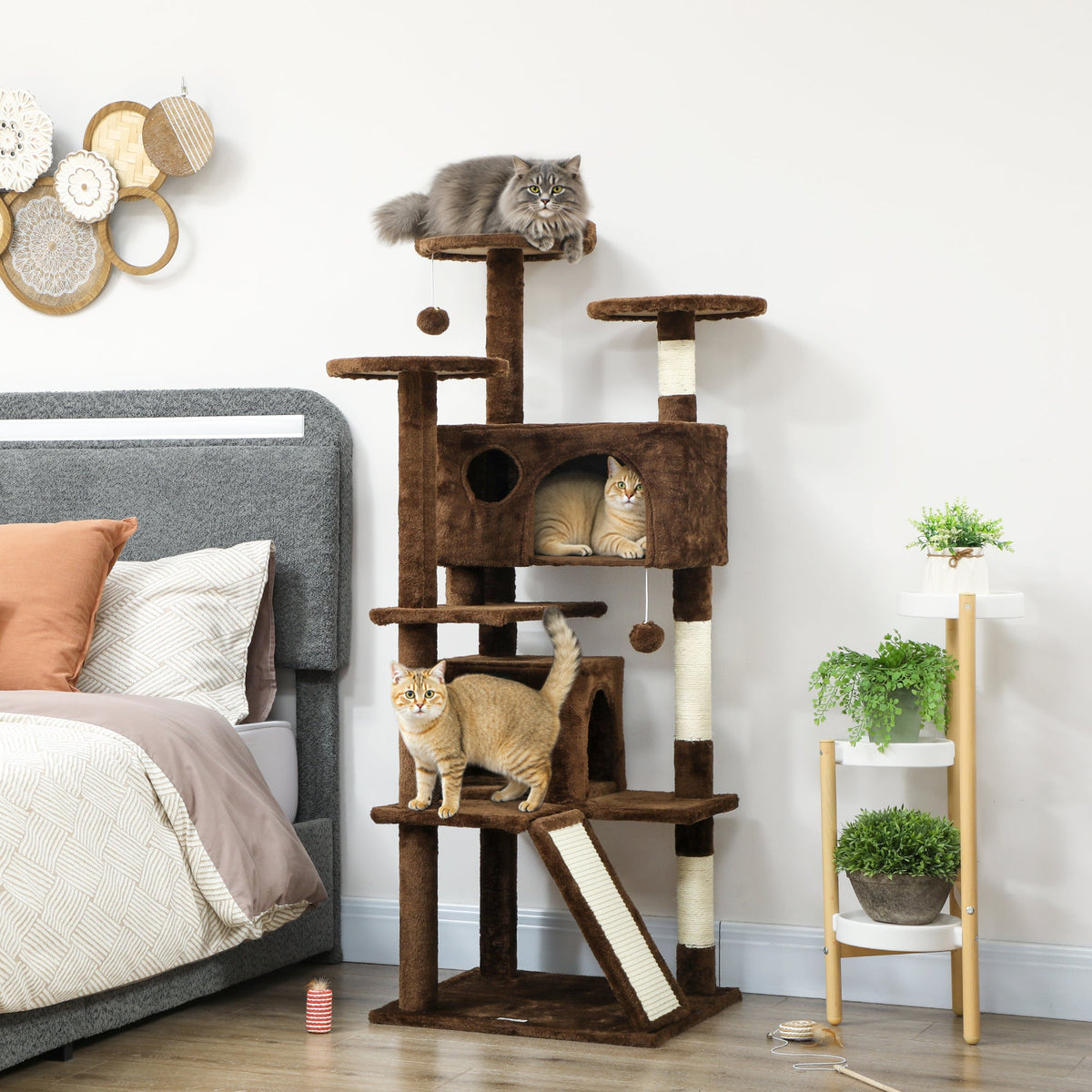 54" Cat Tree, Multi-Level Cat Tower with Scratching Posts, Cat Condos, Bed, Platforms, Ramp, Toy Ball, Beige