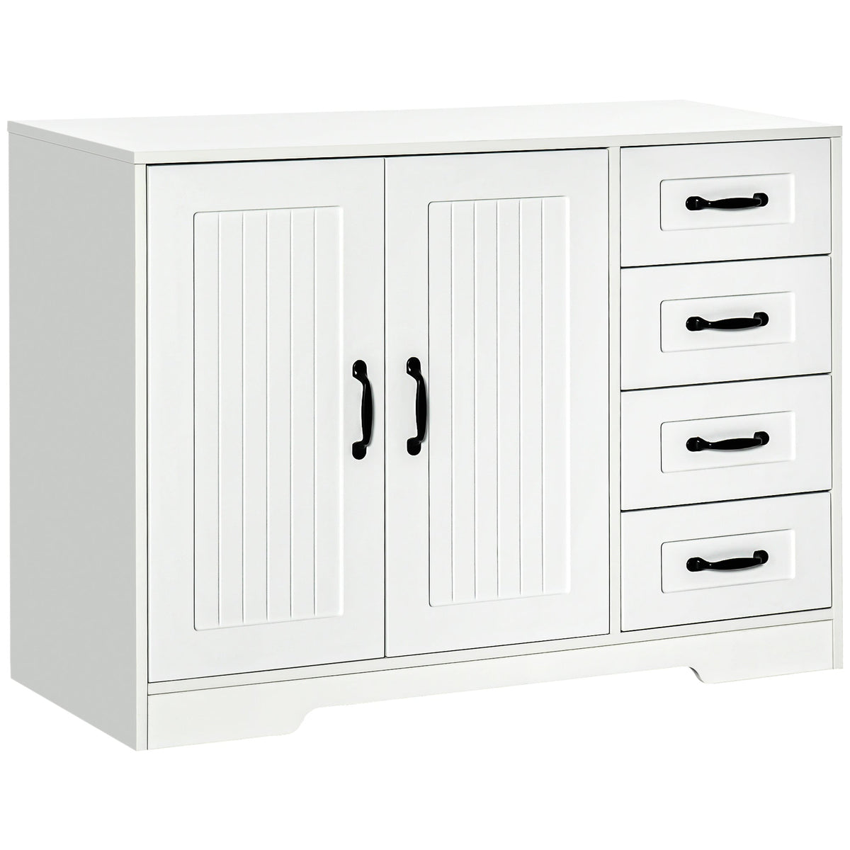 Modern Sideboard Buffet Cabinet with Drawers and Beadboard Door Cupboard Kitchen Storage Cabinet White